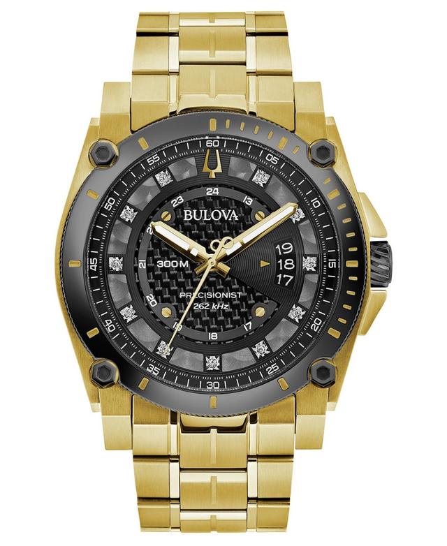 Bulova Mens Precisionist Diamond-Accent Gold-Tone Stainless Steel Bracelet Watch 46.5mm Product Image