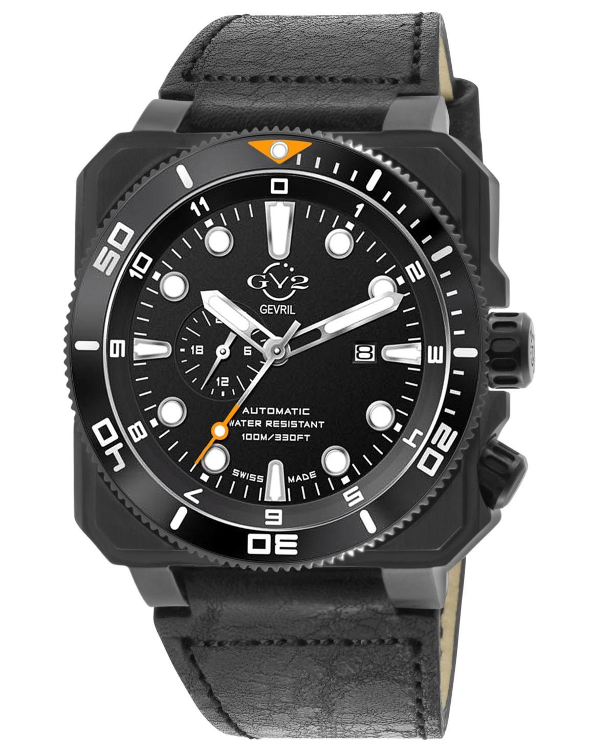 GV2 by Gevril Mens Xo Submarine Swiss Automatic Black Leather Watch 44mm - Black Product Image