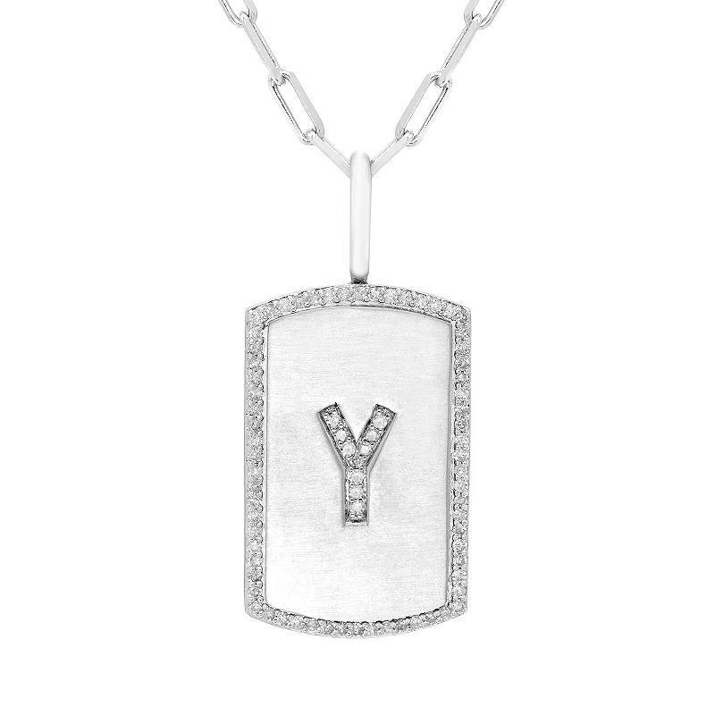 Its Personal Initial Sterling Silver & 1/4 Carat T.W. Diamond Dog Tag Necklace, Womens White Product Image