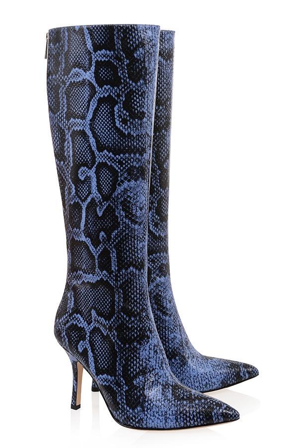 Royale Blue Print Leather Knee High Boots Product Image