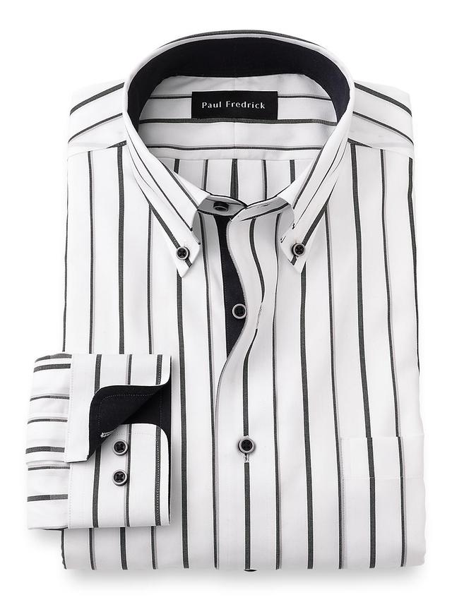 Non-Iron Cotton Stripe Dress Shirt With Contrast Trim - Black/white Product Image