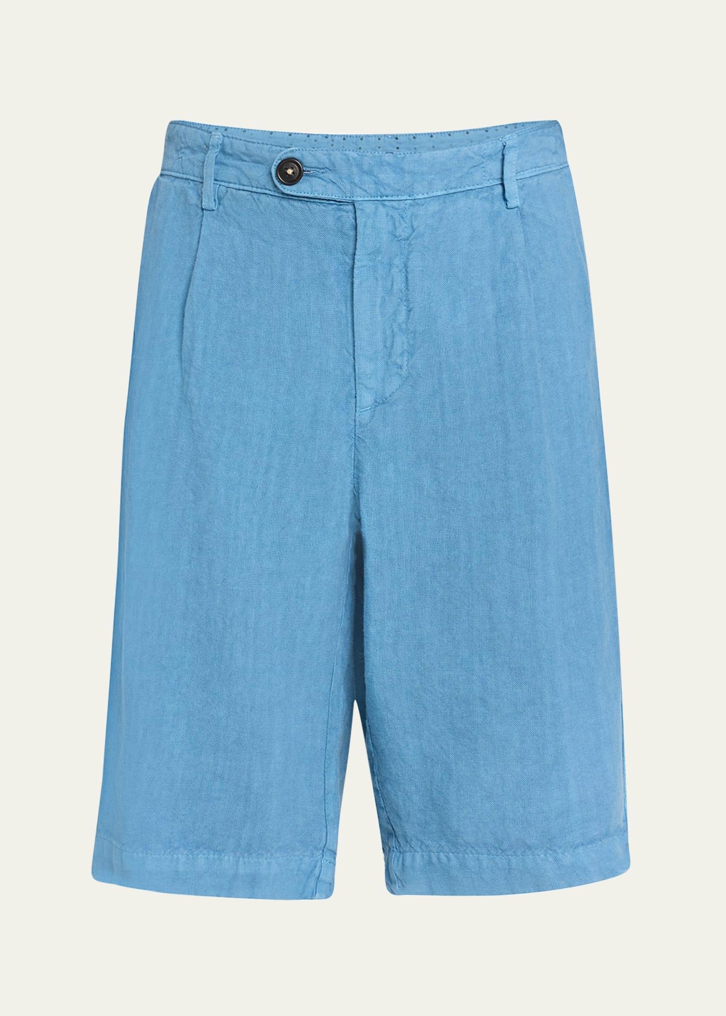 Mens Linen Pleated Bermuda Shorts Product Image