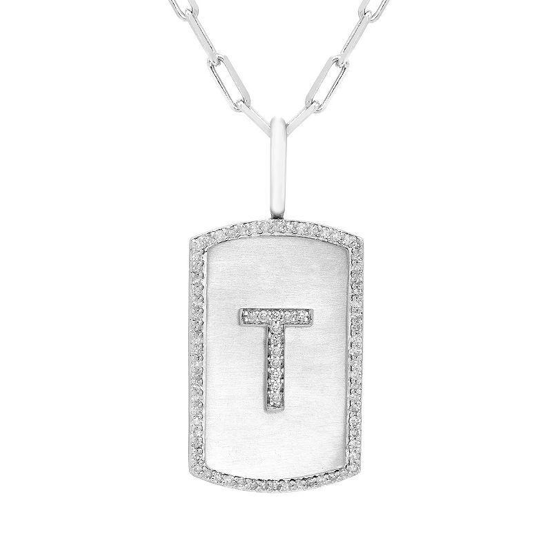 Its Personal Initial Sterling Silver & 1/4 Carat T.W. Diamond Dog Tag Necklace, Womens White Product Image