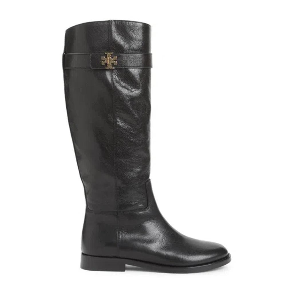 TORY BURCH Knee-high Leather Riding Boots With Signature Motif In Black product image