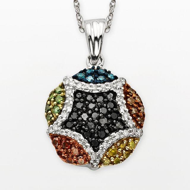 Sterling Silver Seven-Tone 1/2-ct. T.W. Diamond Cluster Pendant, Womens, Size: 18, Multicolor Product Image