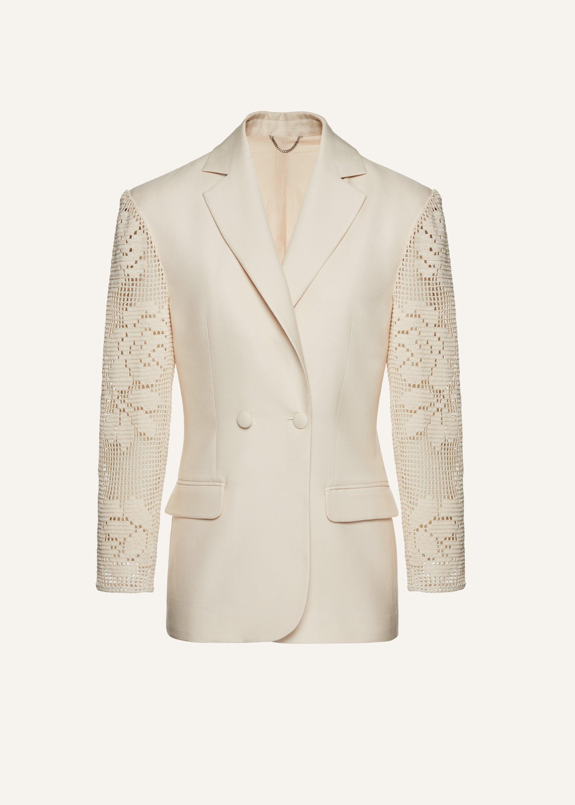 Lace crochet hourglass blazer in beige Product Image