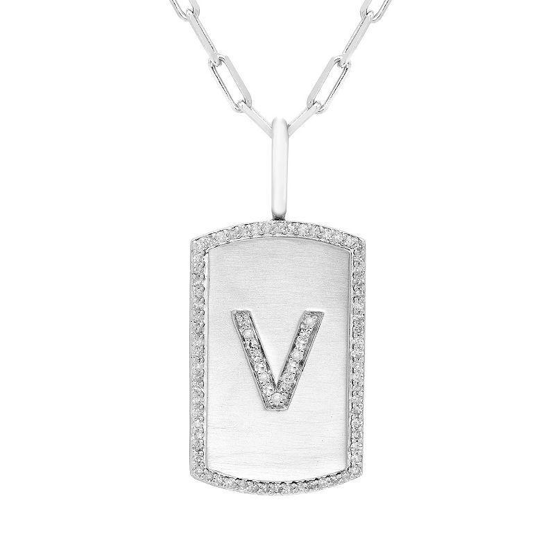 Its Personal Initial Sterling Silver & 1/4 Carat T.W. Diamond Dog Tag Necklace, Womens White Product Image