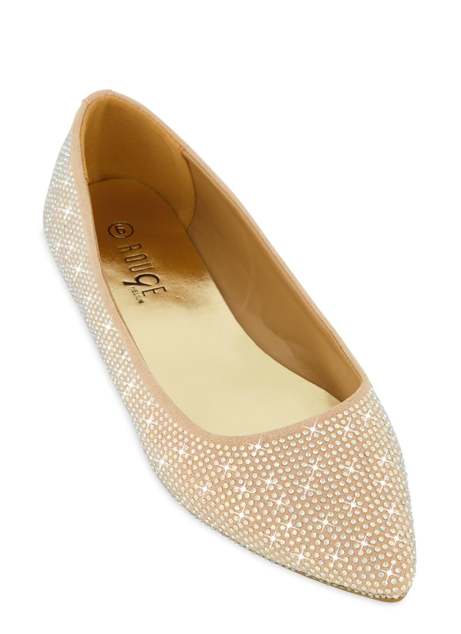 Womens Rhinestone Studded Pointy Ballet Flats product image