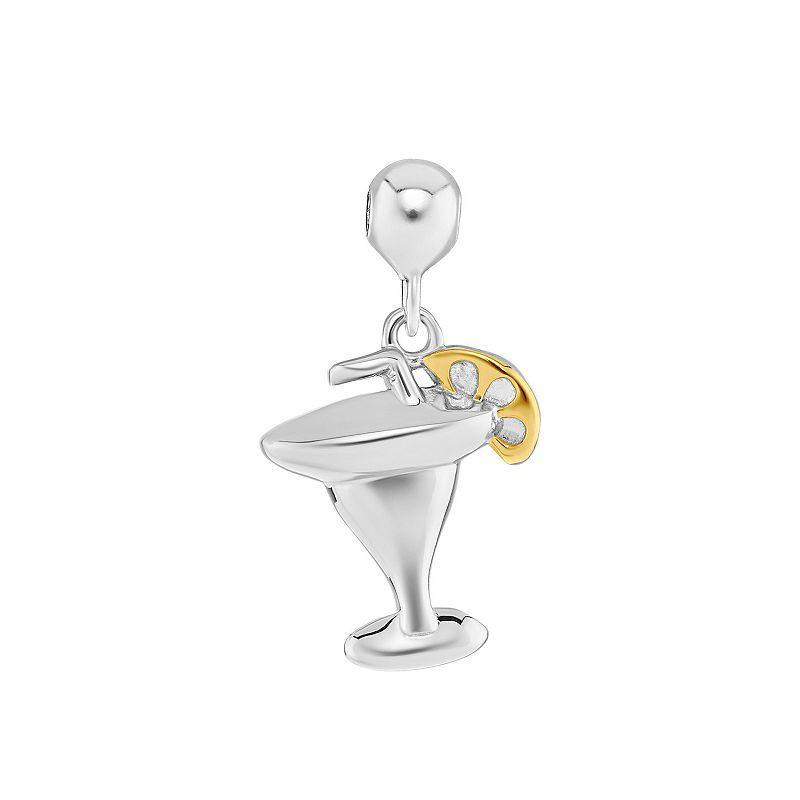 PRIMROSE Sterling Silver Polished Cocktail Drink Sliding Charm, Womens, Two Tone Yellow Gold C Product Image