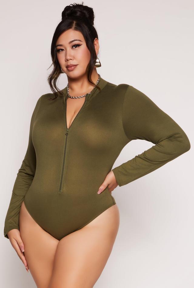 Womens Plus Size Zip Front Mock Neck Bodysuit Product Image