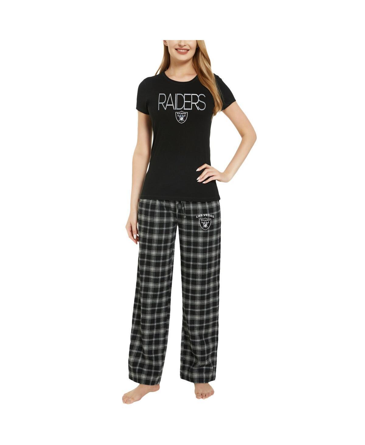 Womens Concepts Sport Black Las Vegas Raiders ArcticT-shirt and Flannel Pants Sleep Set - Black Product Image