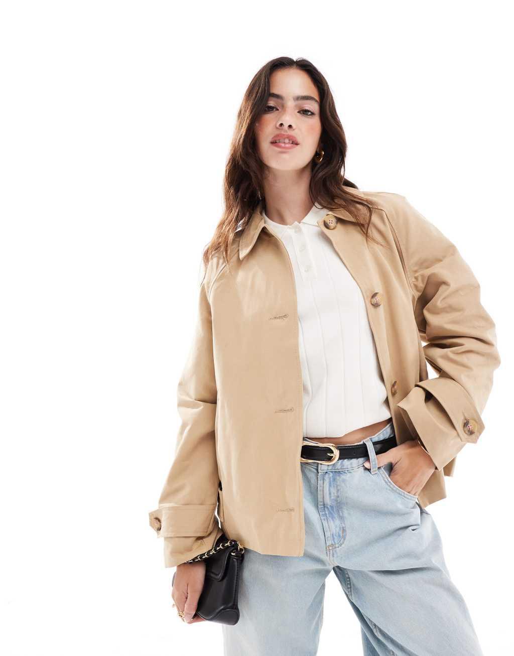 JDY short trench coat in beige Product Image