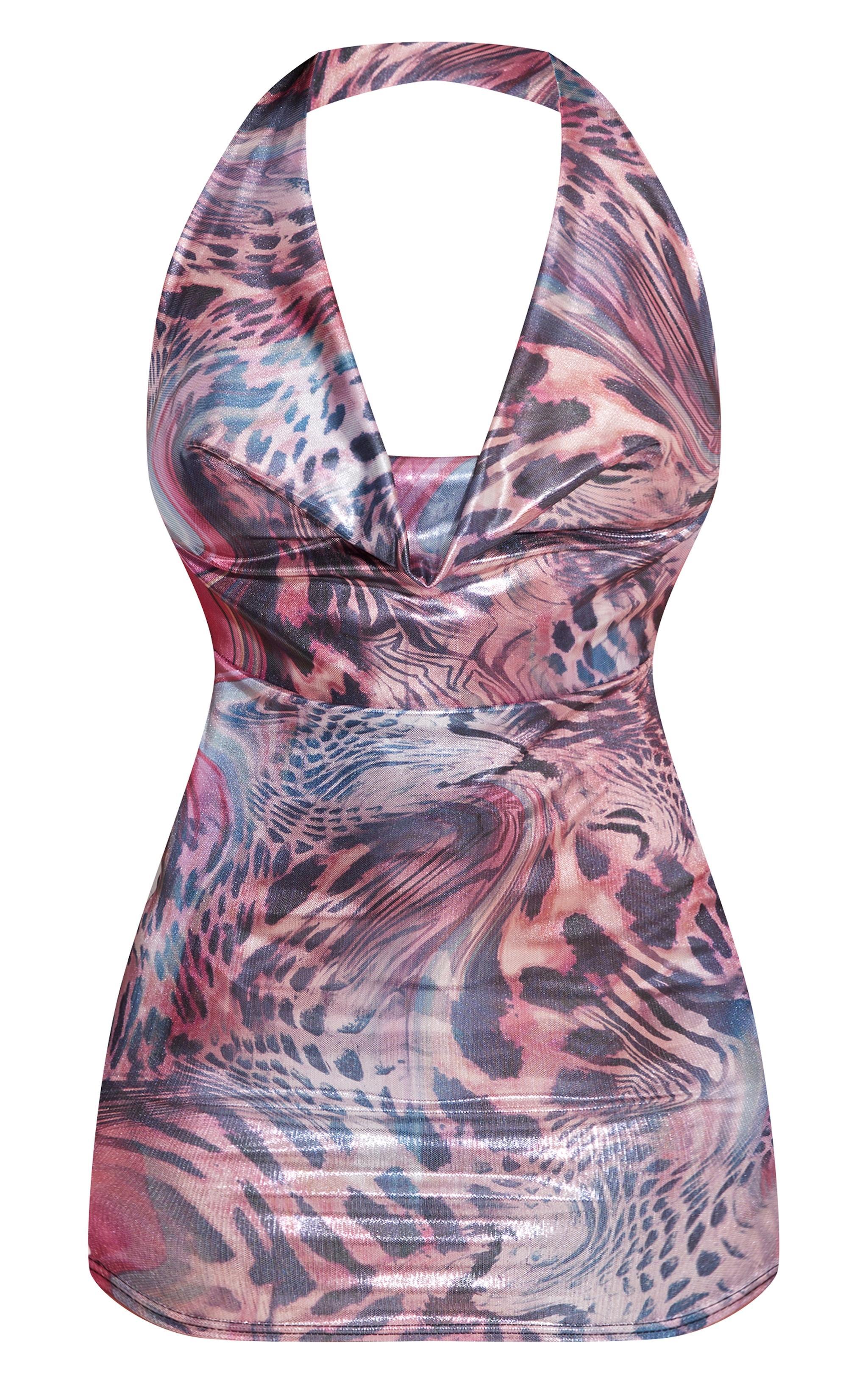 Shape Pink Printed Metallic Cowl Dress Product Image