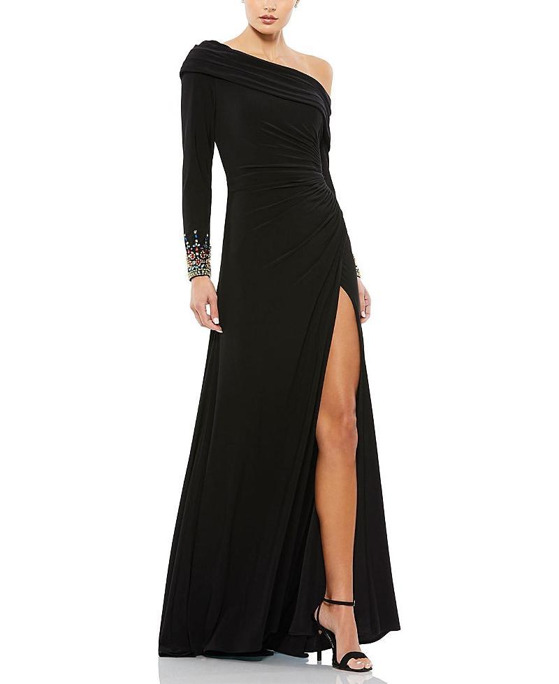 Mac Duggal One-Shoulder Long Sleeve Jersey Gown Product Image