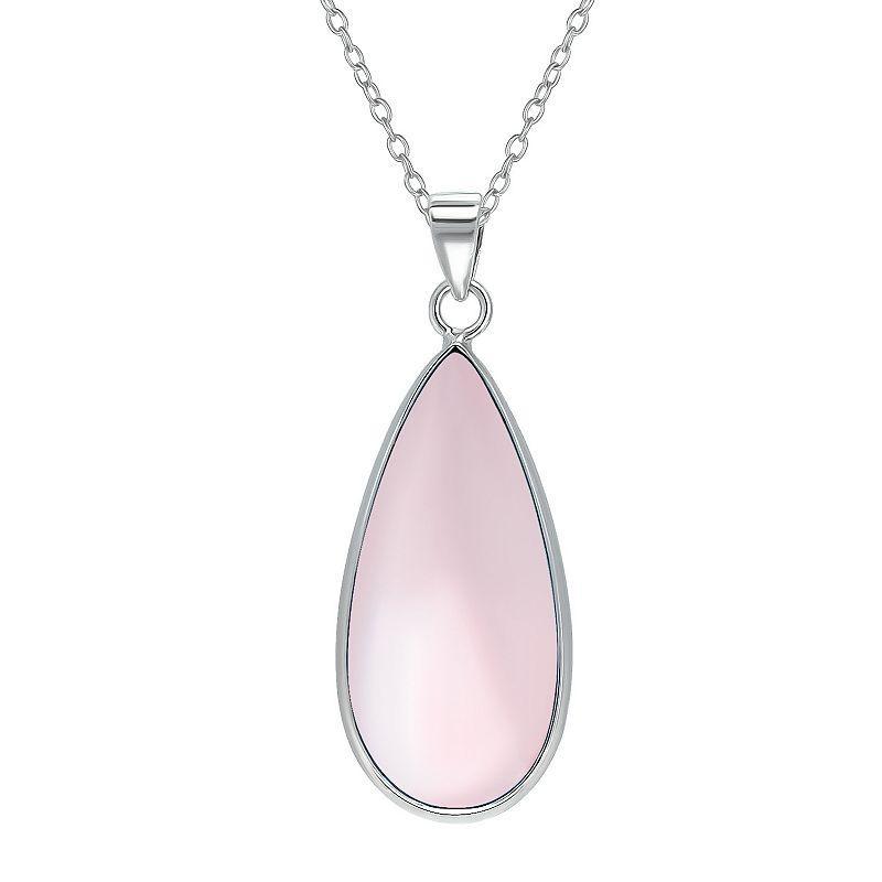 Aleure Precioso Sterling Silver Pear Shaped Gemstone Drop Pendant Necklace, Womens Pink Product Image