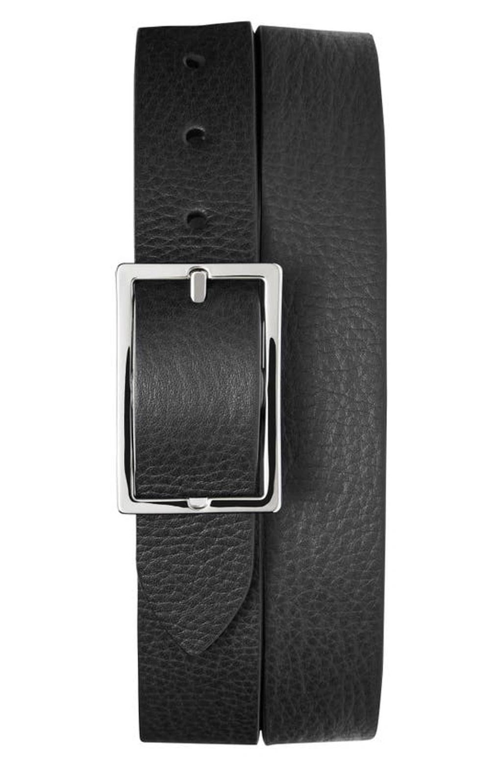 Men's Reversible Rectangular-buckle Leather Belt In Black Product Image