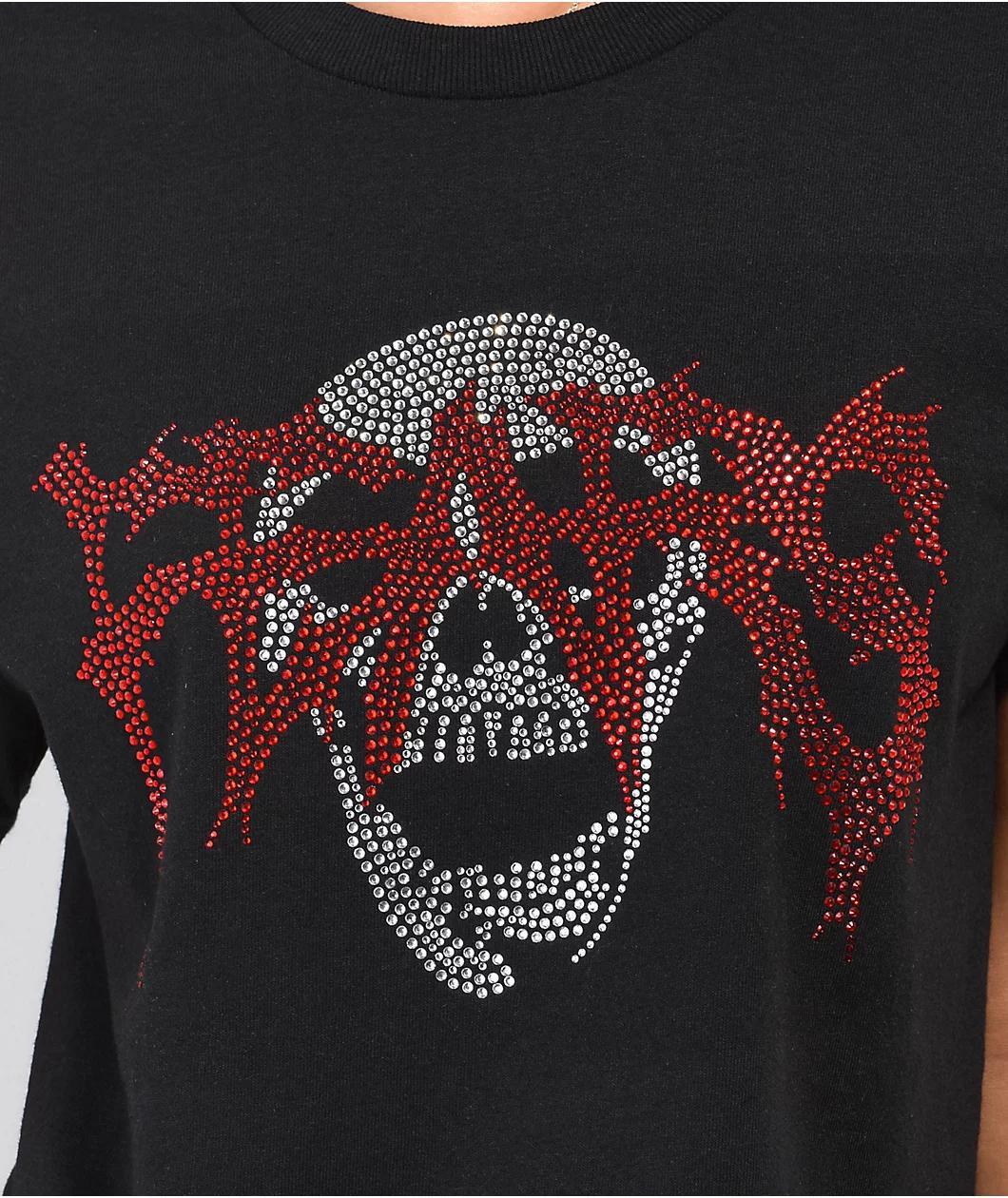 Personal Fears Rhinestone Skull Black Crop T-Shirt Product Image