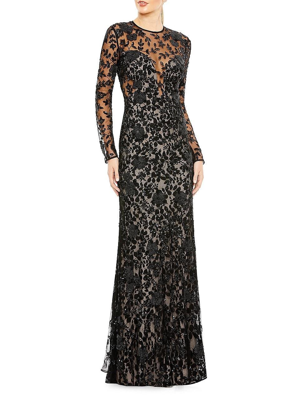 Womens Beaded Long-Sleeve Column Gown Product Image