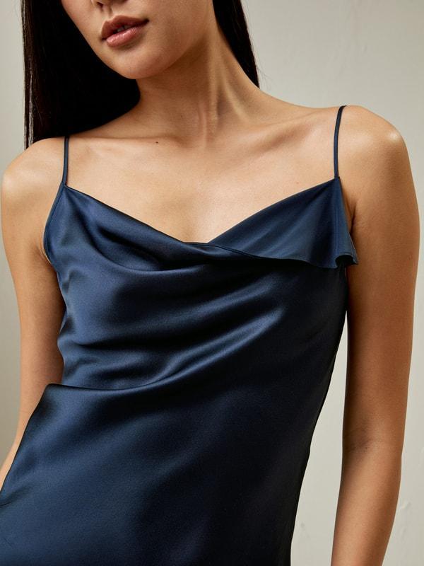 Cowl Neck Oblique-layered Silk Dress Product Image