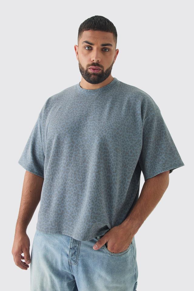 Plus Leopard Compact Rib Boxy Oversized T-Shirt | boohooMAN USA Product Image