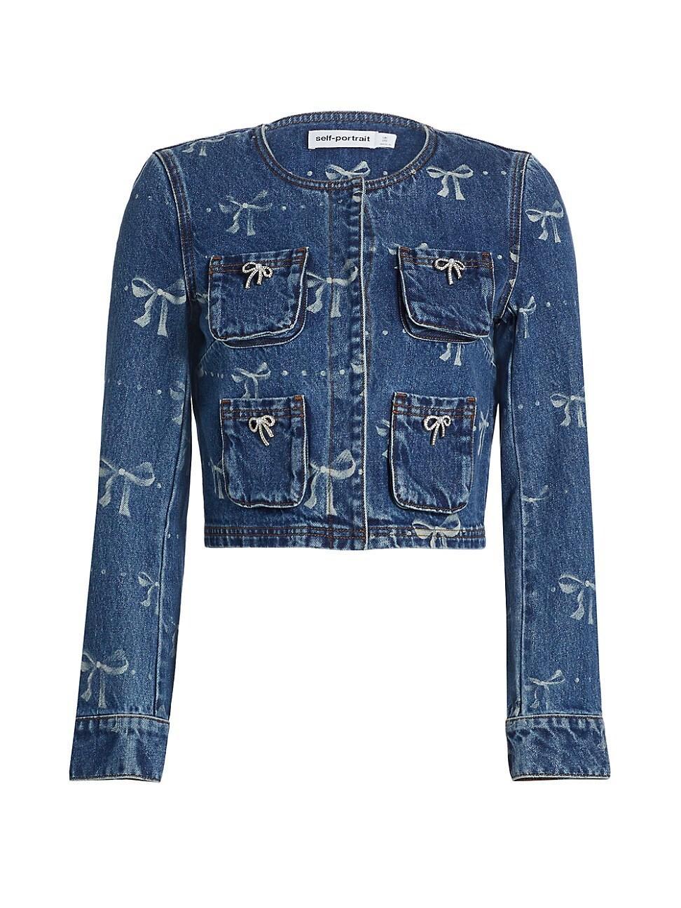 Womens Bow Print Denim Jacket Product Image