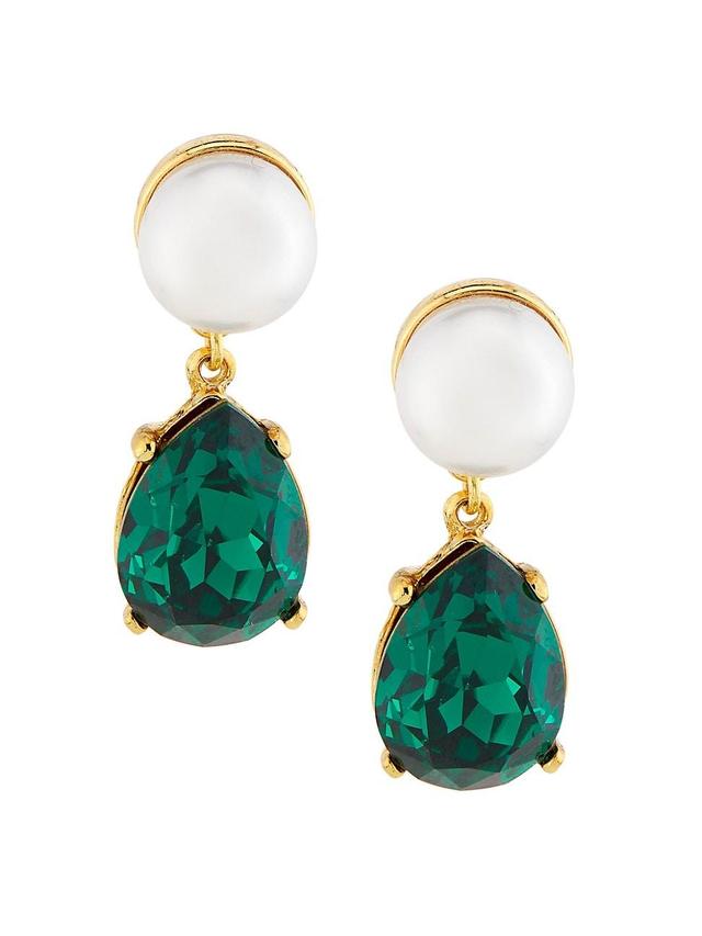 Kenneth Jay Lane Imitation Pearl & Green Stone Drop Earrings in Gold Tone Product Image