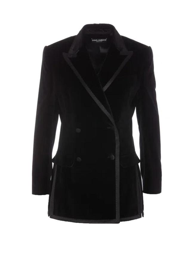 DOLCE & GABBANA Double Breasted Velvet Blazer In Multicolor Product Image