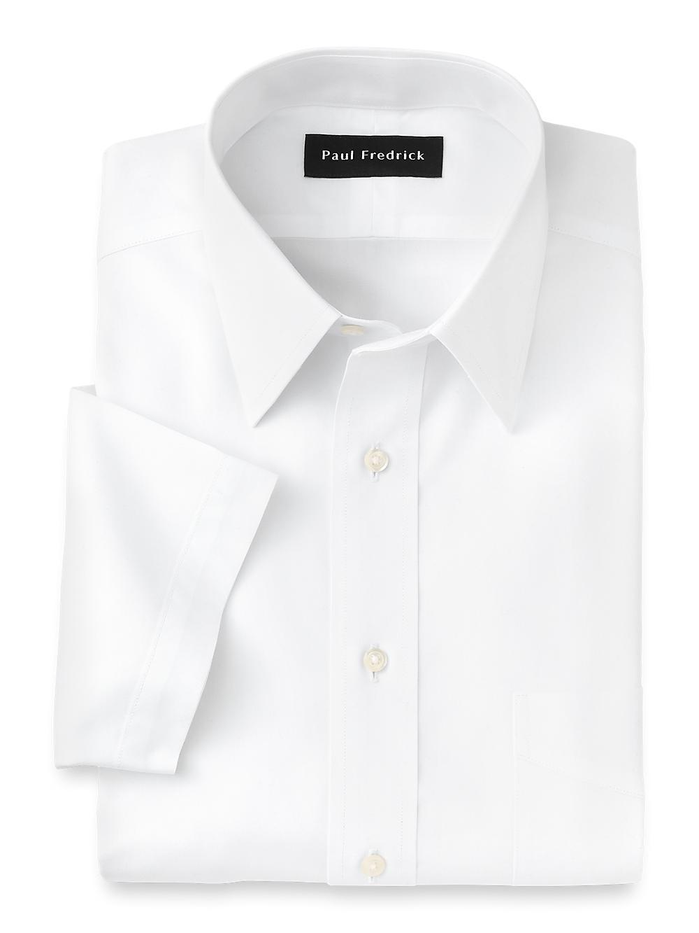 Non-Iron Cotton Pinpoint Solid Point Collar Short Sleeve Dress Shirt - White Product Image