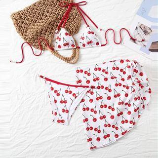 Halter Cherry Print Bikini Top / Bottom / Cover Up Skirt / Set Product Image