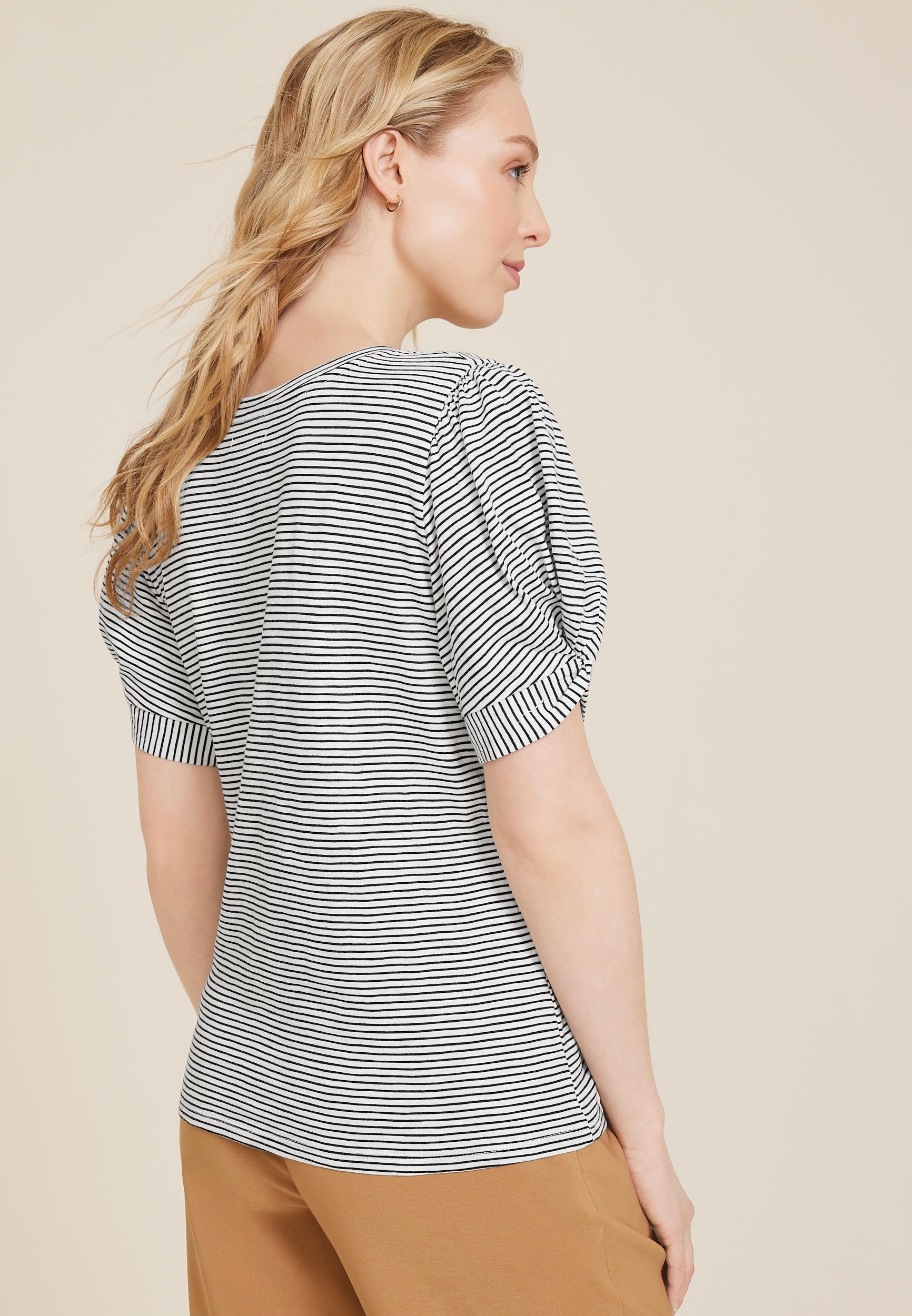 Striped Twist Puff Sleeve Tee Product Image