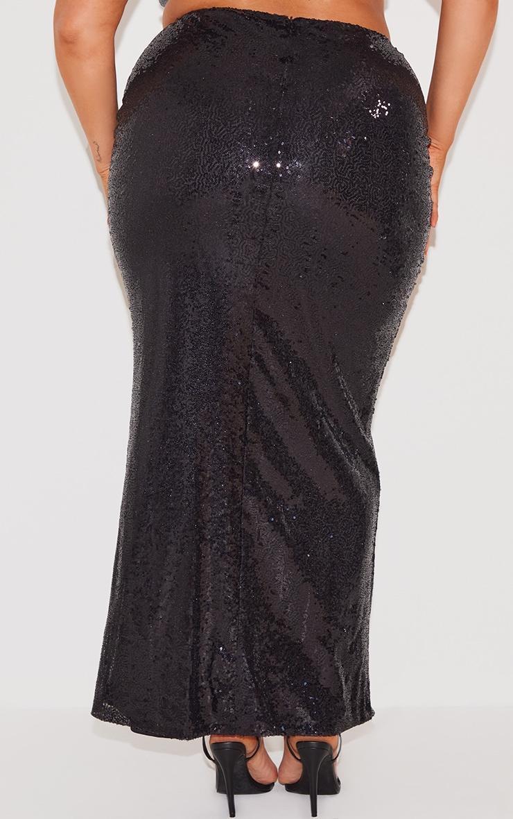 Plus Black Sequin High Waist Maxi Skirt Product Image