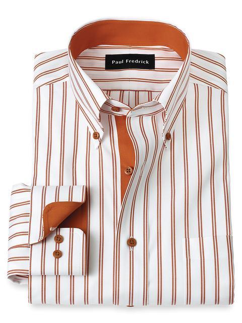 Comfort Stretch Non-Iron Stripe Dress Shirt With Contrast Trim - Rust Product Image