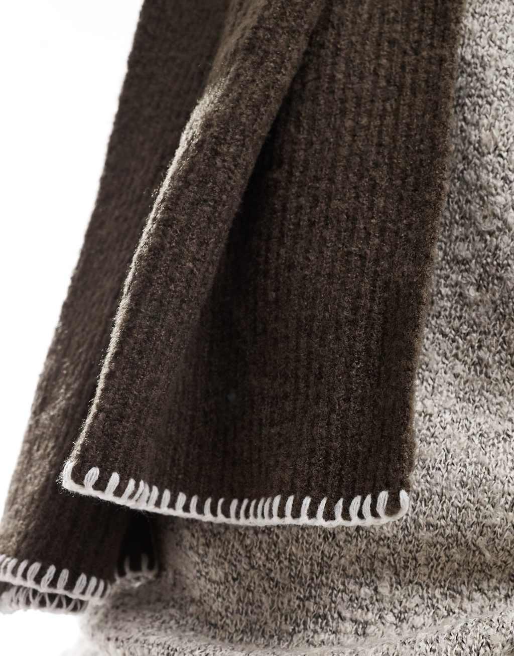 ASOS DESIGN knit scarf with stitch detail in brown Product Image