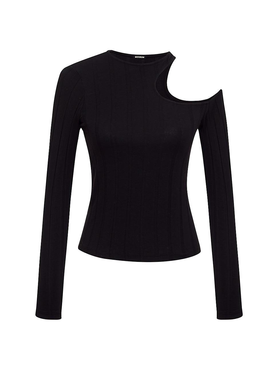 Womens Flat Rib Asymmetric Long-Sleeve Top product image