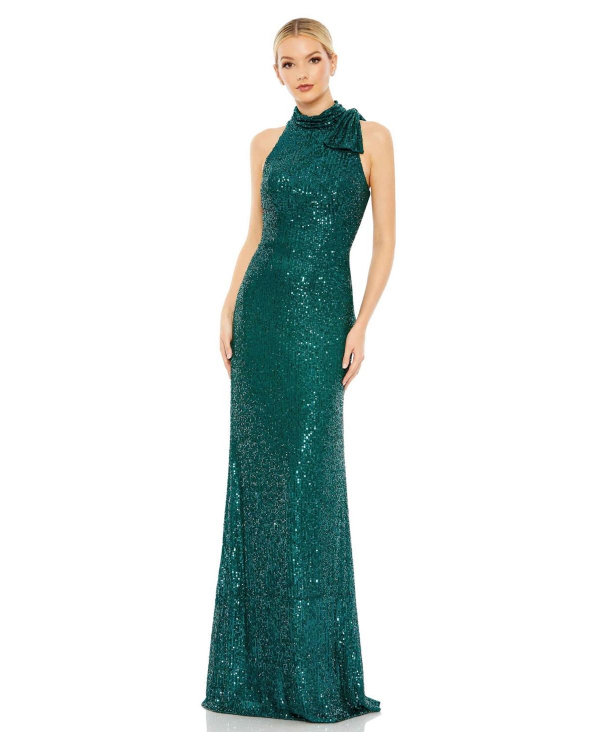 Mac Duggal Womens Womens Ieena Sequined Soft Tie Halter Neck Column Gown Product Image