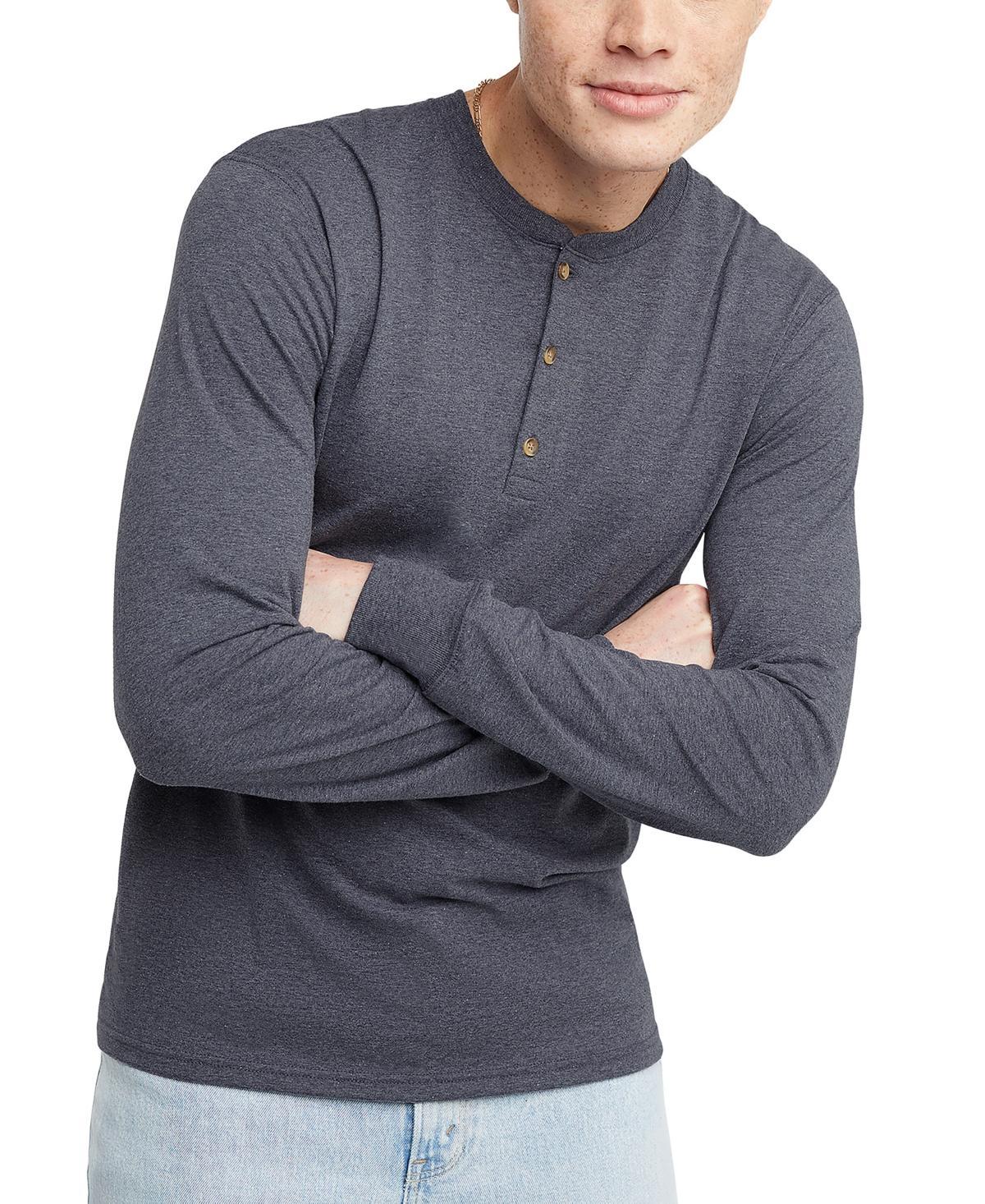 Mens Hanes Originals Tri-Blend Henley White Product Image