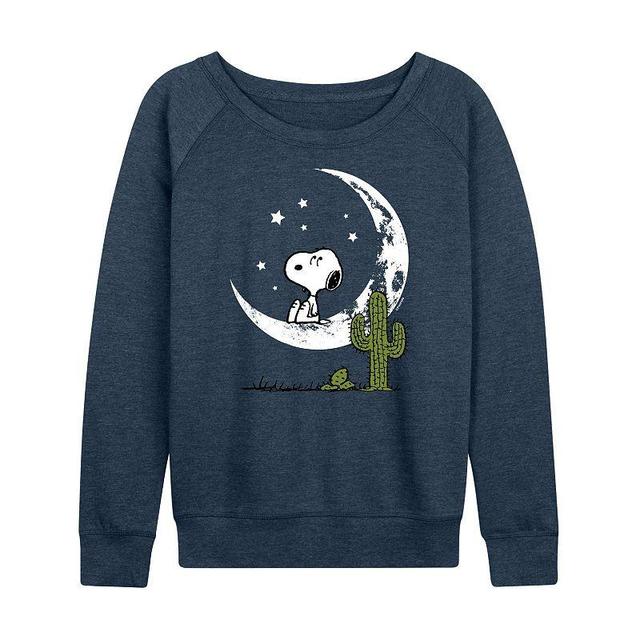 Womens Peanuts Snoopy Desert On Moon Slouchy Graphic Sweatshirt, Girls Grey Indigo Product Image