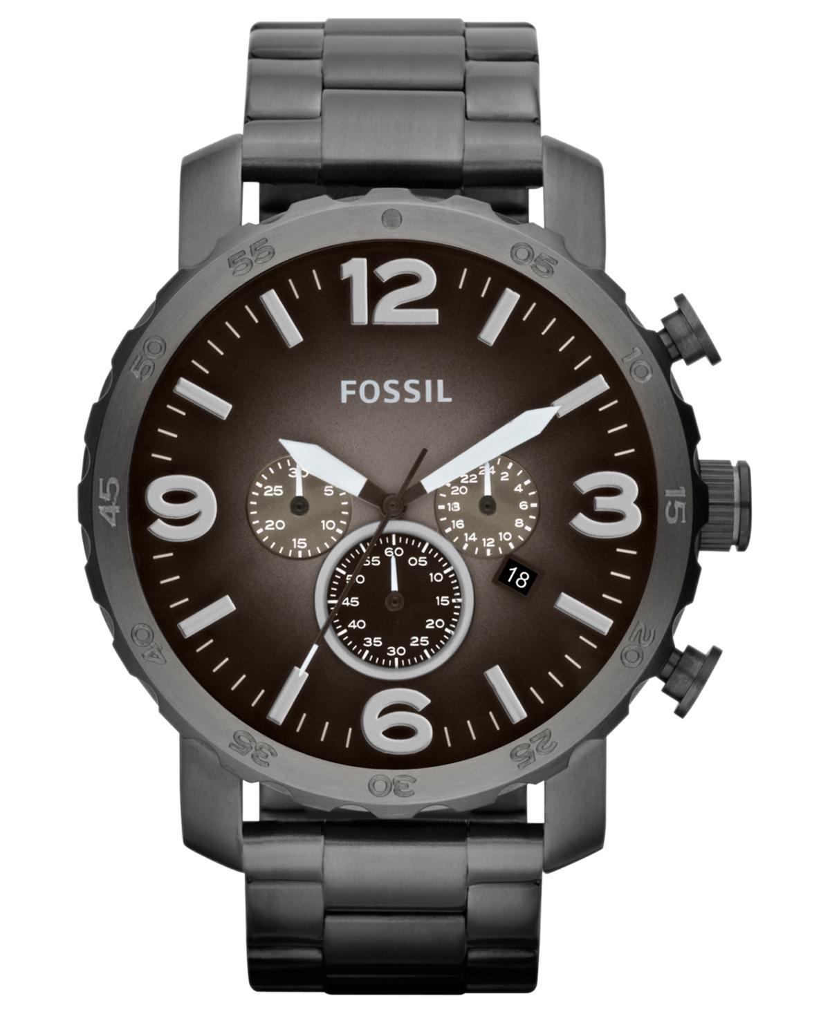 Fossil Mens Chronograph Nate Smoke Tone Stainless Steel Bracelet Watch 50mm JR1437 Product Image