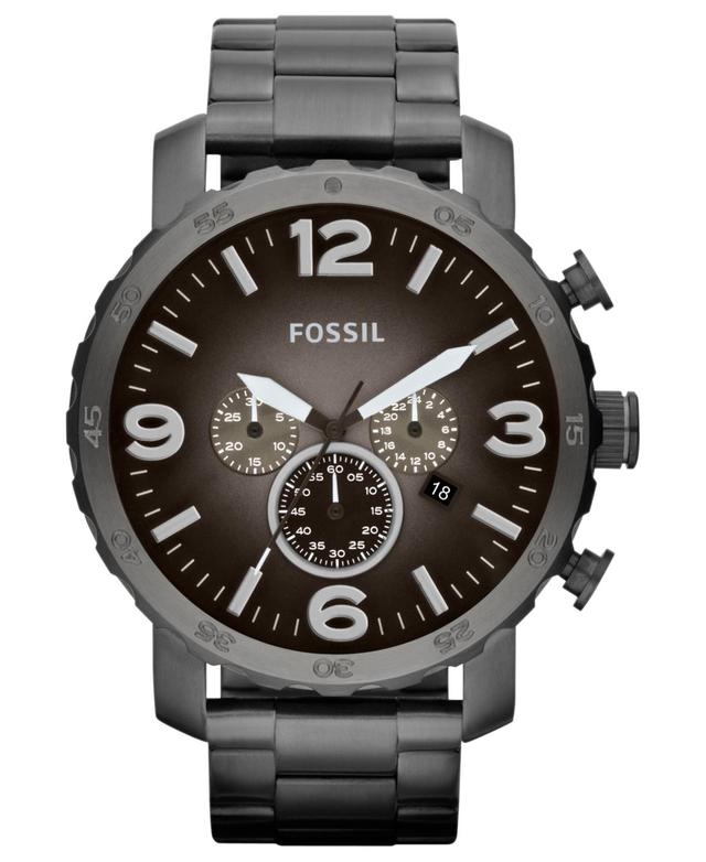 Fossil Mens Chronograph Nate Smoke Tone Stainless Steel Bracelet Watch 50mm JR1437 Product Image