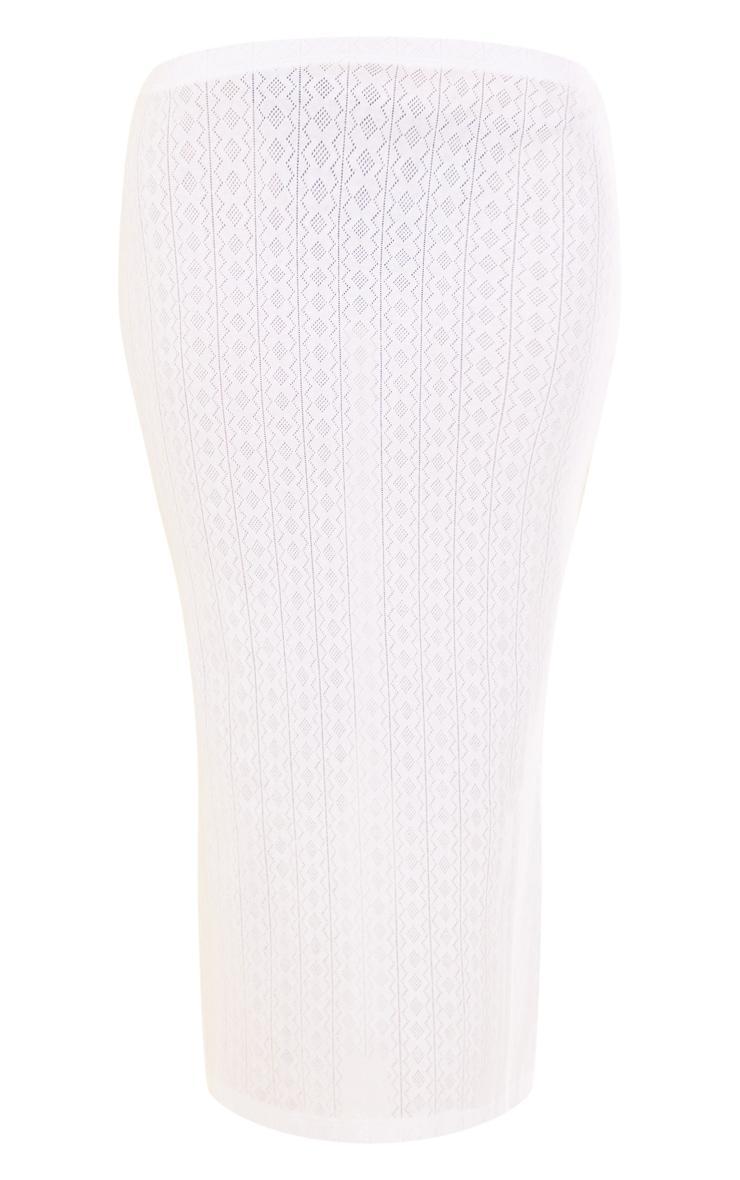 White Pointelle Low Rise Split Back Midaxi Skirt Product Image