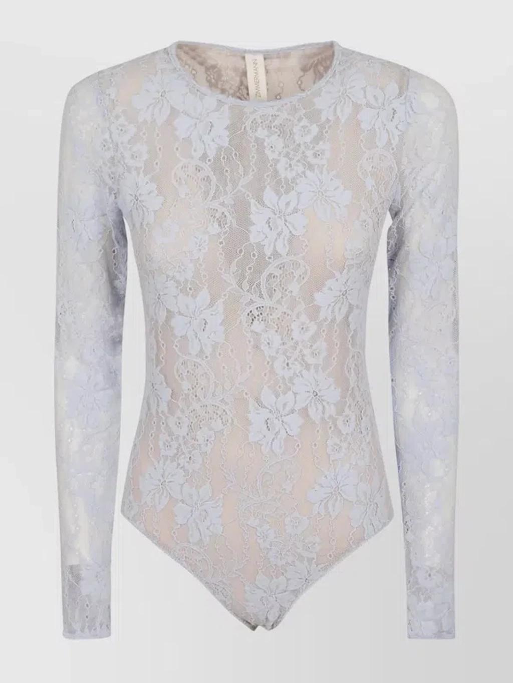 ZIMMERMANN Sheer Lace Bodysuit Floral Pattern In Blue Product Image