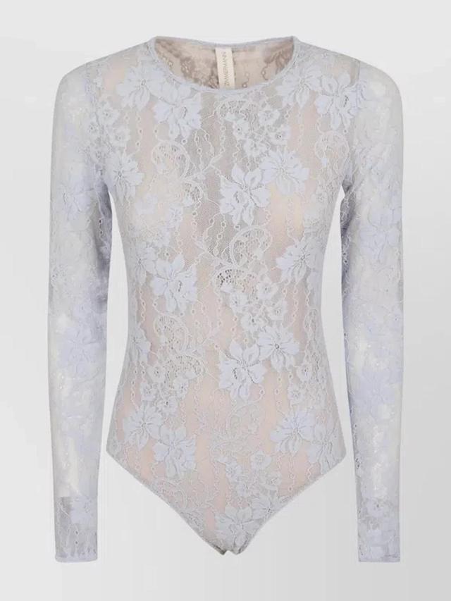 ZIMMERMANN Sheer Lace Bodysuit Floral Pattern In Blue Product Image