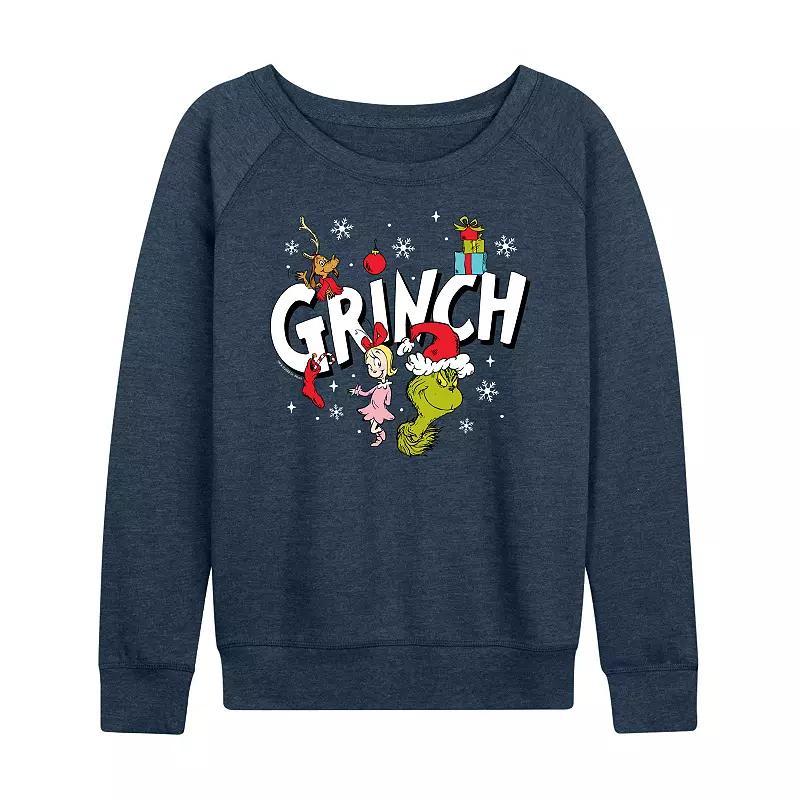 Womens Dr. Seuss The Grinch Logo Group Lightweight French Terry Sweatshirt, Girls Grey Green Product Image