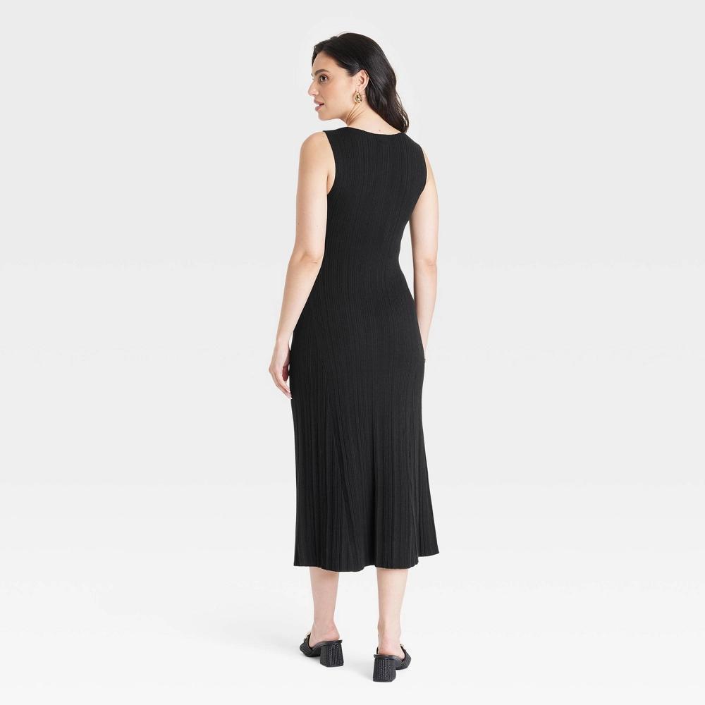 Women's Faux Plisse Midi Sweater Dress - A New Day™ Black M Product Image