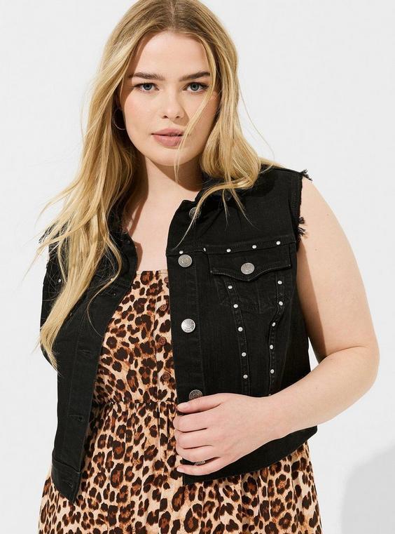 Denim Studded Crop Vest Product Image