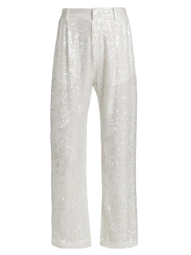 Womens Sequined Straight-Leg Crop Pants Product Image