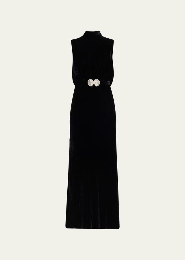 Womens Fleur Embellished Velvet Maxi Dress Product Image