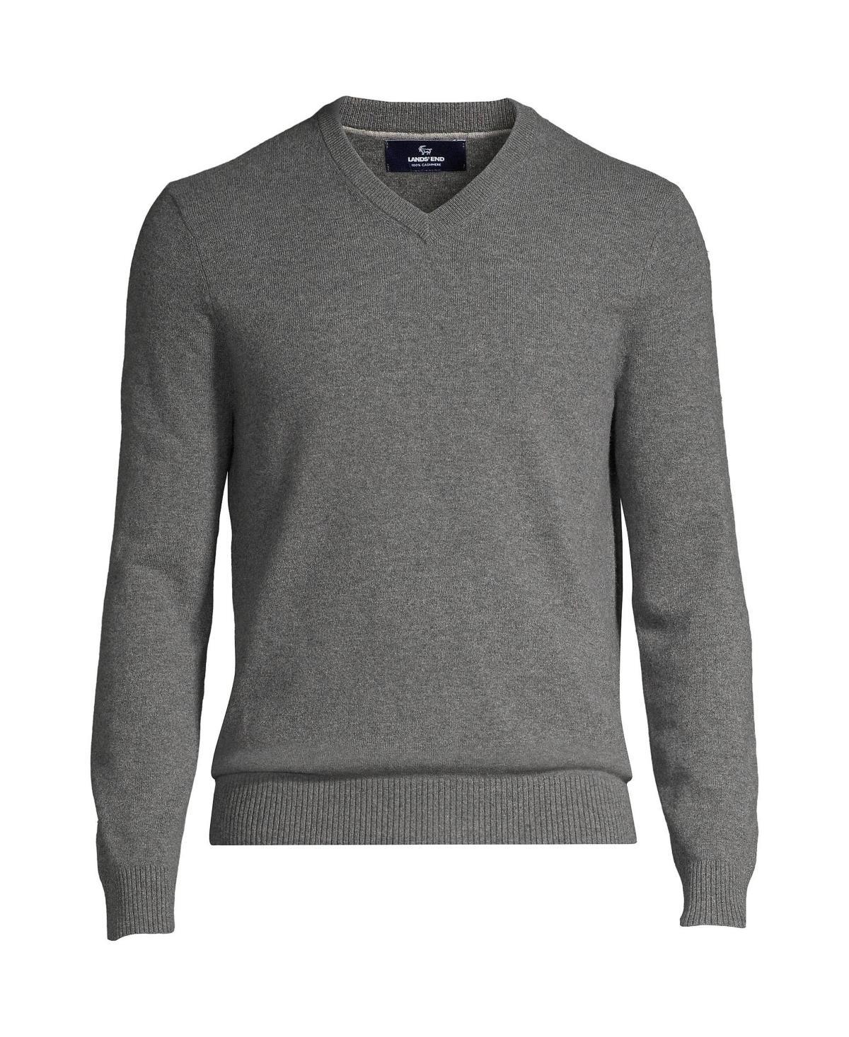 Big & Tall Lands End Fine-Gauge Cashmere V-neck Sweater, Mens Light Gray Grey Product Image