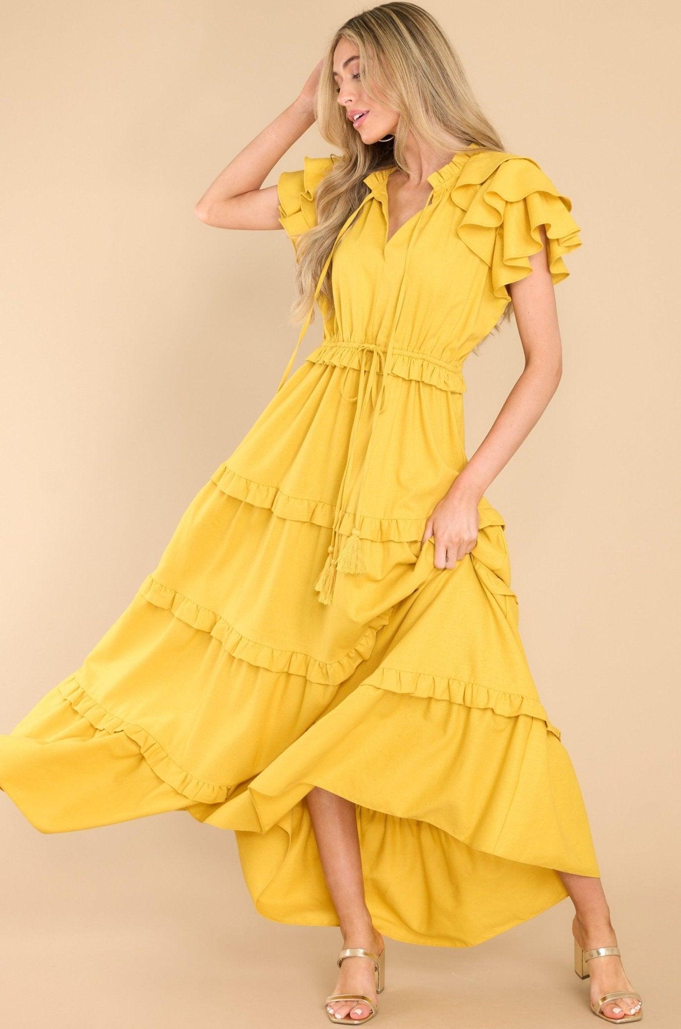 Aura Ruffle Some Feathers Sunset Maxi Dress Yellow Product Image