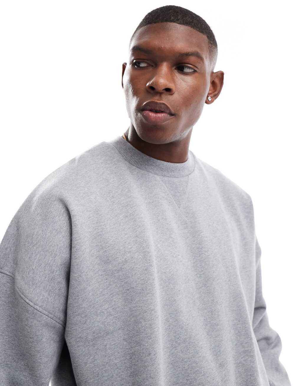 ASOS DESIGN premium heavyweight boxy oversized drop shoulder sweatshirt 400gsm in gray heather Product Image